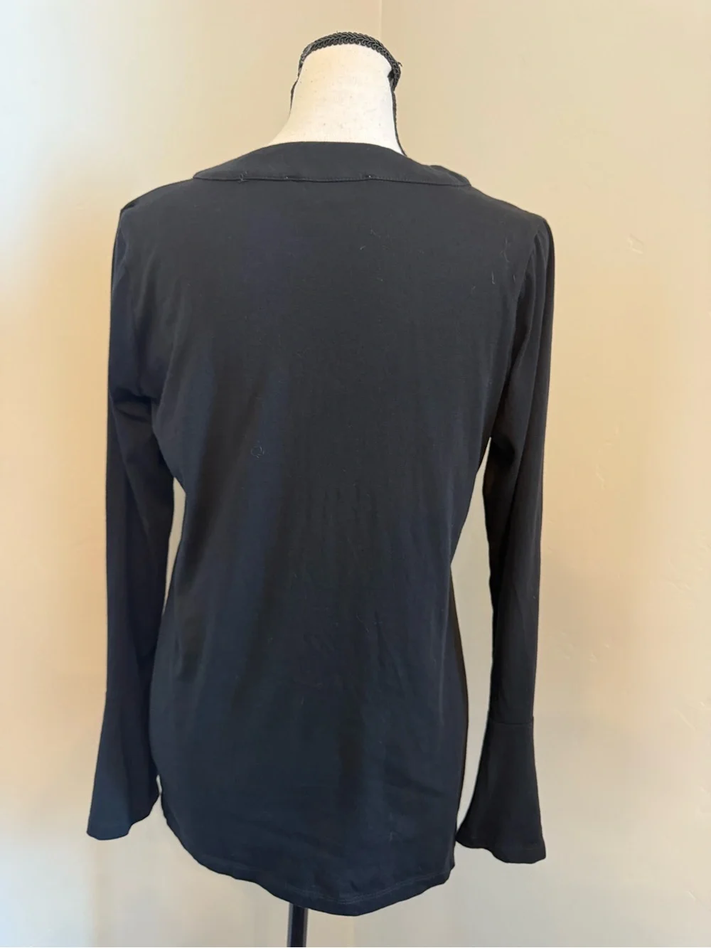 Michael Kors Black Lace Up Tunic Top Rhinestone Grommet Bell Sleeve S